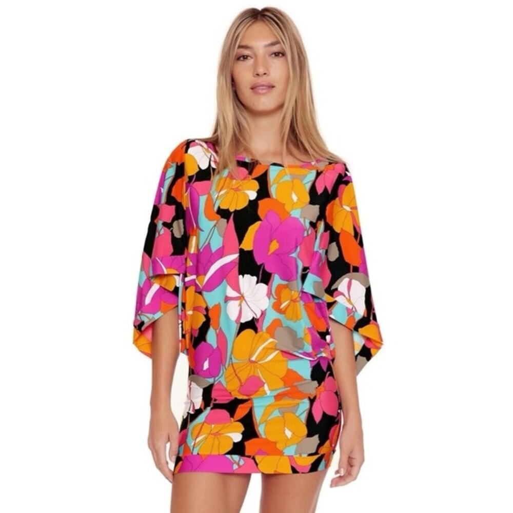 TRINA TURK Gemini Swim Tunic Sarong Coverup Dress Bright Colorful Floral Medium
